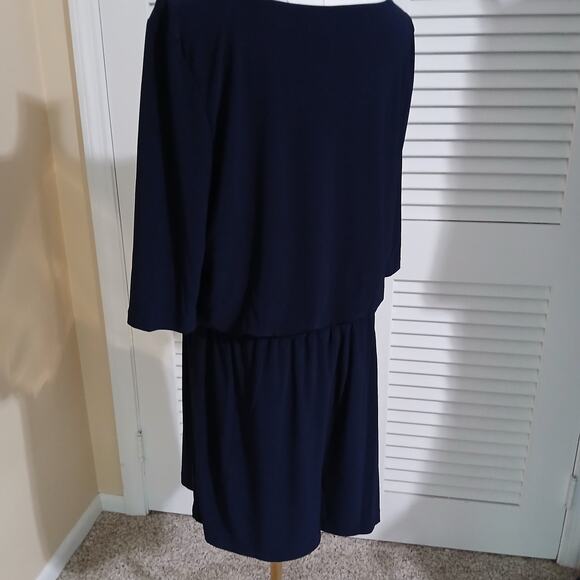 Emma & Michele Large NAVY ROMPER Poly/spandex blend half-sleeve draped neckline - Picture 7 of 16